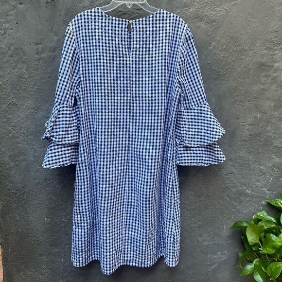 BEACH LUNCH LOUNGE GINGHAM RUFFLE 3/4 SLEEVE MIDI DRESS MEDIUM - Picture 5 of 15